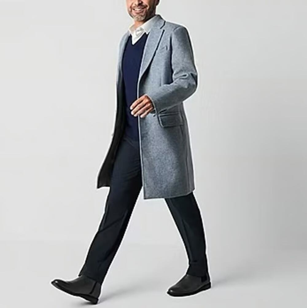 Stafford Mens Water Resistant Midweight Topcoat Coat Light Gray Size XXL